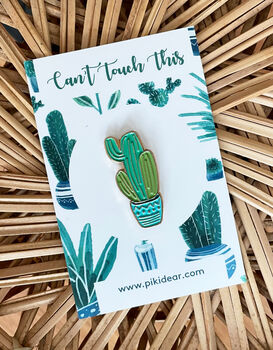 Gold And Blue Cactus Enamel Pin, 5 of 8