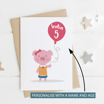 Cute Pig Personalised Birthday Age Card For Children, 2 of 6