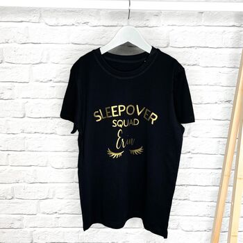 Personalised Sleepover Squad Black And Gold T Shirts, 5 of 5