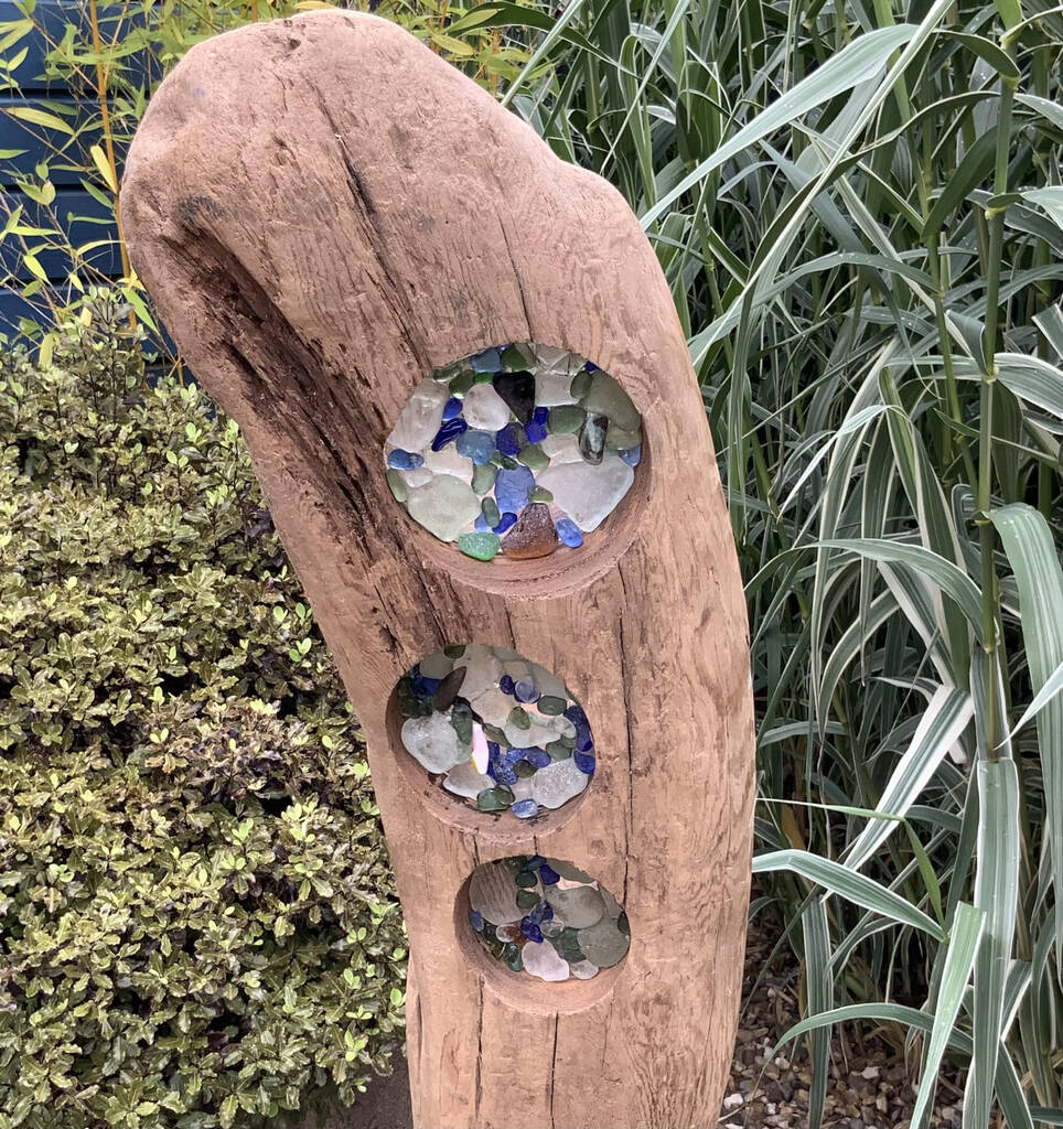 Driftwood And Sea Glass Sculpture Three By Nautilus Driftwood Design