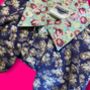 Indigo Cropped Ditsy Floral Wave Collar Blouse M, thumbnail 4 of 4