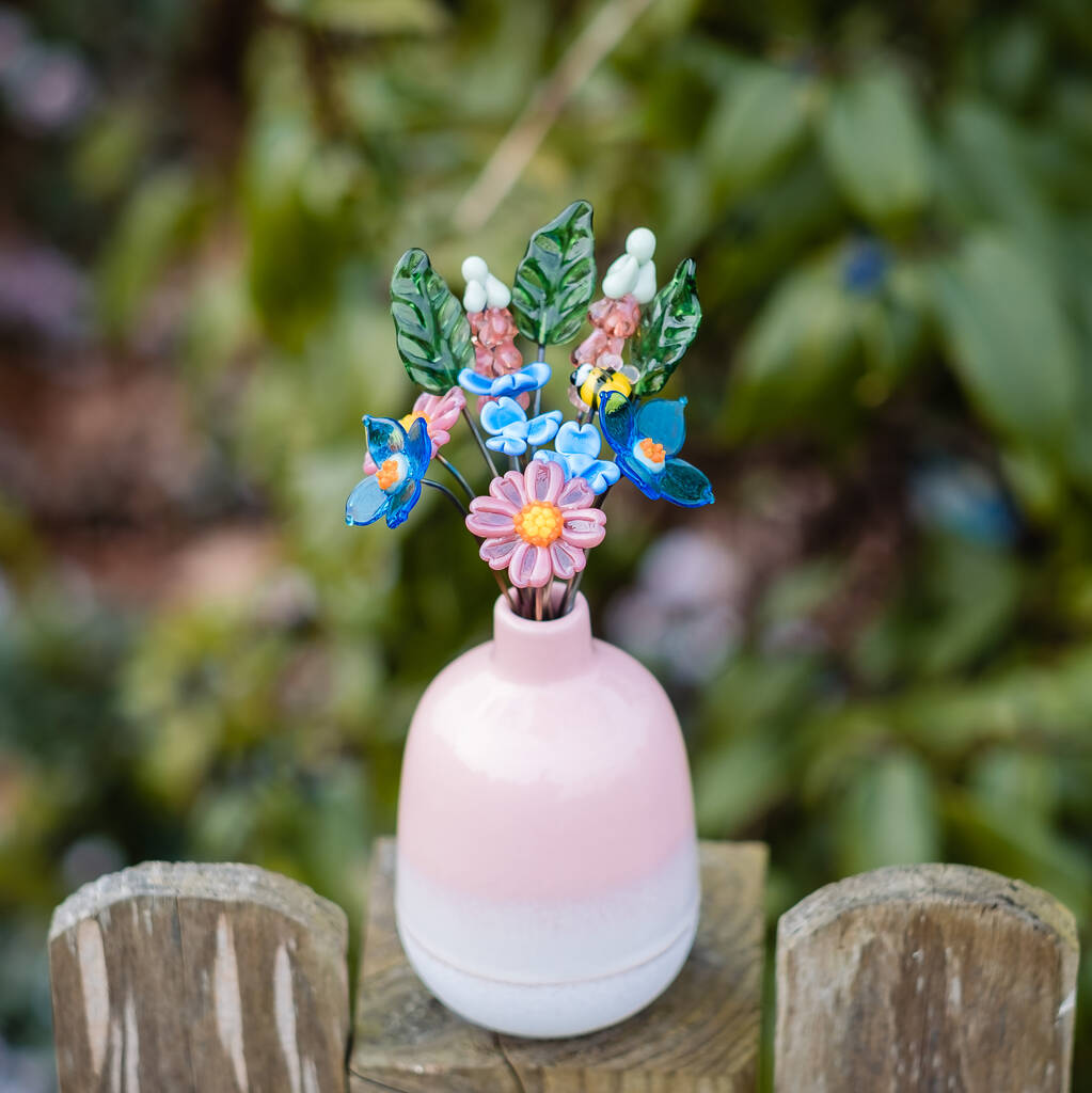 Cosmo Glass Flower Bouquet In Glossy Vase By The Glass Florist