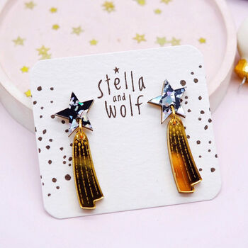 Black And Gold Chunky Glitter Shooting Star Earrings, 3 of 5
