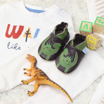 Dotty Fish Dinosaur Soft Leather Baby Shoes With Barefoot Soles, 4 of 8