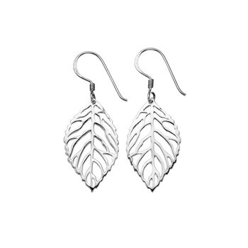 Sterling Silver Open Oak Leaf Drop Hook Earrings, 4 of 8