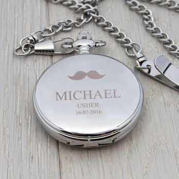 Personalised Silver Plated Groomsmen Icon Pocket Watch, 3 of 7