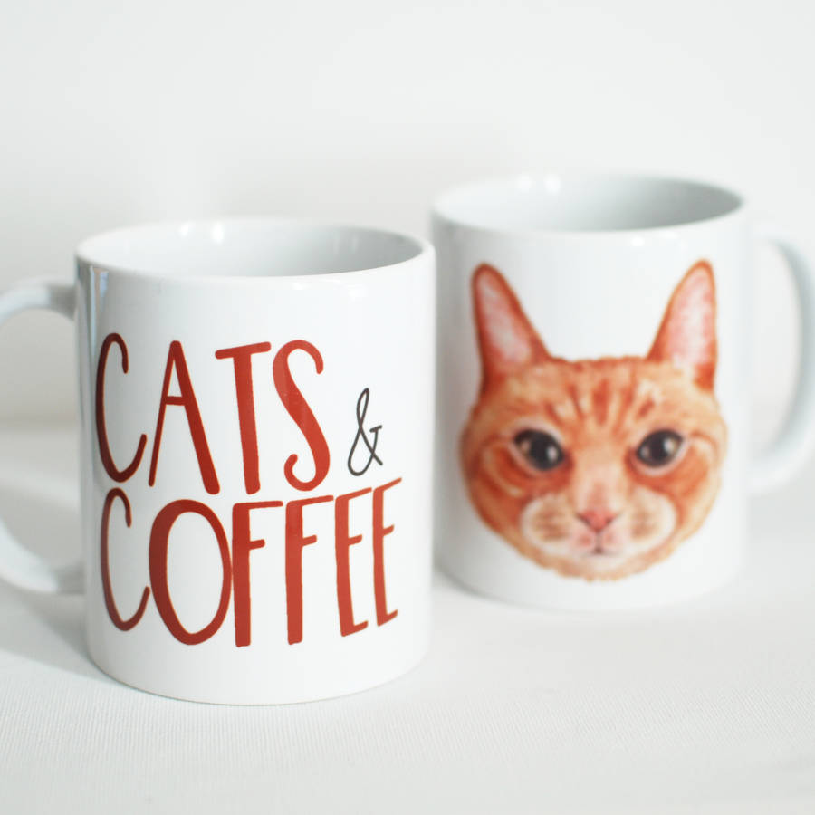 Ginger Tom Cat Mug, 'cats And Coffee' Quote Mug By Prints Of Heart 