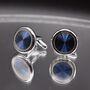 Silver Blue Cufflinks Round Luxury Gift, thumbnail 2 of 5