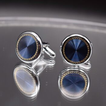 Silver Blue Cufflinks Round Luxury Gift, 2 of 5