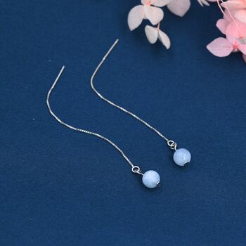 Natural Aquarmarine Beads Threader Earrings, 2 of 9