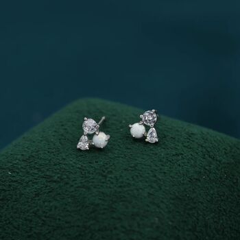 Opal And Cz Cluster Stud Earrings Sterling Silver, 5 of 12