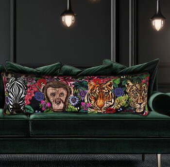 Totem Animal Heads Tropical Velvet Bolster Cushion, 3 of 7