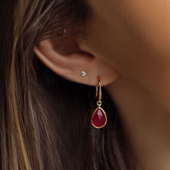 Ruby Quartz Hook Earrings In 18ct Gold Vermeil Plated, 2 of 4