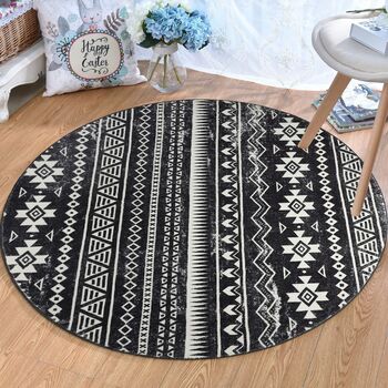 Black Round Faux Wool Non Slip Rug, 6 of 9