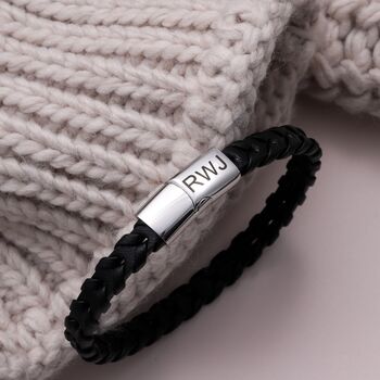 Personalised Braided Leather Bracelet For Men, 2 of 5