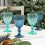 Set Of Four Blue Embossed Wine Goblets, thumbnail 1 of 6