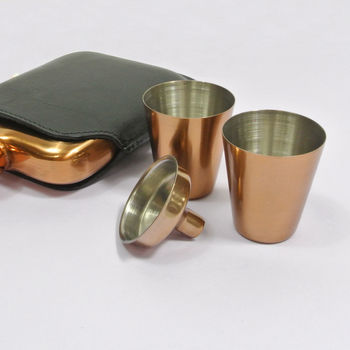 Copper Hip Flask Set With Personalised Leather Sleeve, 8 of 12