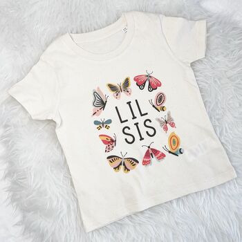 Butterfly Big Sis Lil Sis Natural T Shirt Set, 2 of 4