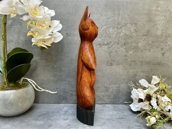 32cm Handcarved Lotus Yoga Cat Wooden Ornament Decor, 6 of 12