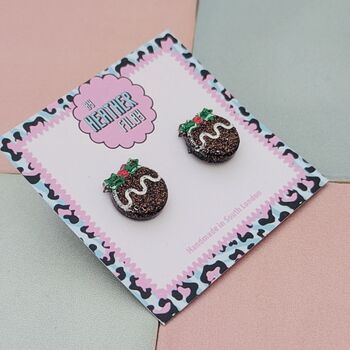 Christmas Pudding Glitter Christmas Resin Studs, 2 of 4