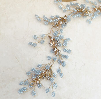 Blue Gypsophila Bridal Hair Vine, 6 of 7