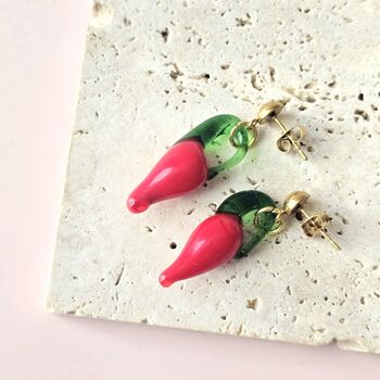 Red Hot Lampwork Glass Chilli Earrings Handmade, 2 of 4