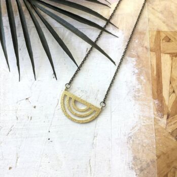 Minimal Geometric Brass Crescent Necklace, 4 of 6
