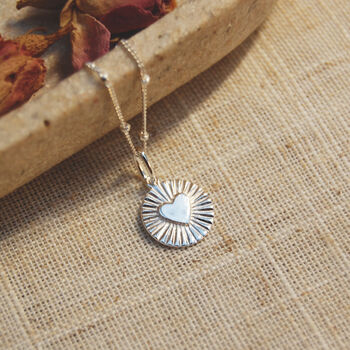 Silver Sunburst Heart Necklace With Optional Personalised Initial, 4 of 7