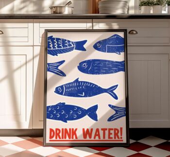 Drink Water Fish Wall Art Print Kitchen Poster, 2 of 9