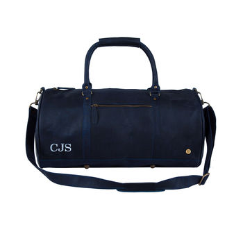 Personalised Leather Classic Duffle In Navy, 2 of 10