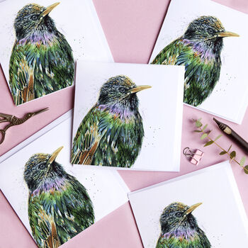 Inky Starling Blank Greeting Card, 2 of 4