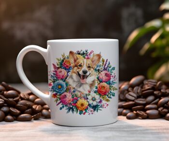 Personalised Corgi Summer Floral Dog Wreath Cushion And Mug Gift Bundle, 2 of 4