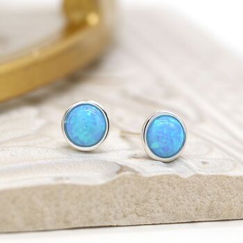 Sterling Silver Blue Opal Stud Earrings, 4 of 11