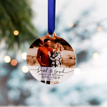 Our First Christmas Personalised Engagement Photo Bauble Gift, 8 of 11