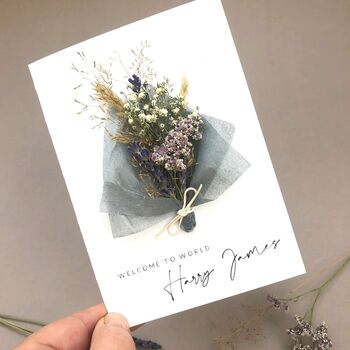 New Baby Dried Flower Bouquet Card, 2 of 9