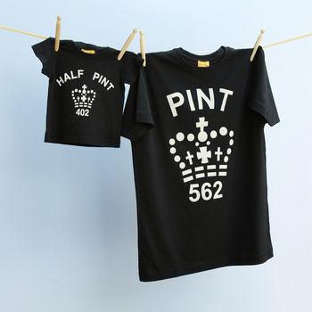 Monochrome Pint And Half Pint T Shirt Set, 2 of 5