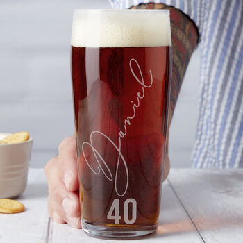 Personalised Name And Age Birthday Beer Glass, 3 of 7