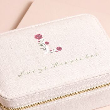 Personalised Floral Initial Linen Jewellery Case, 4 of 7
