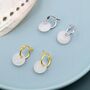 Sterling Silver Genuine White Jade Donut Huggie Hoop Earrings, thumbnail 7 of 11