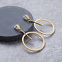 Large Hoop And Bar Drop Earrings In Gold Colour, thumbnail 3 of 3