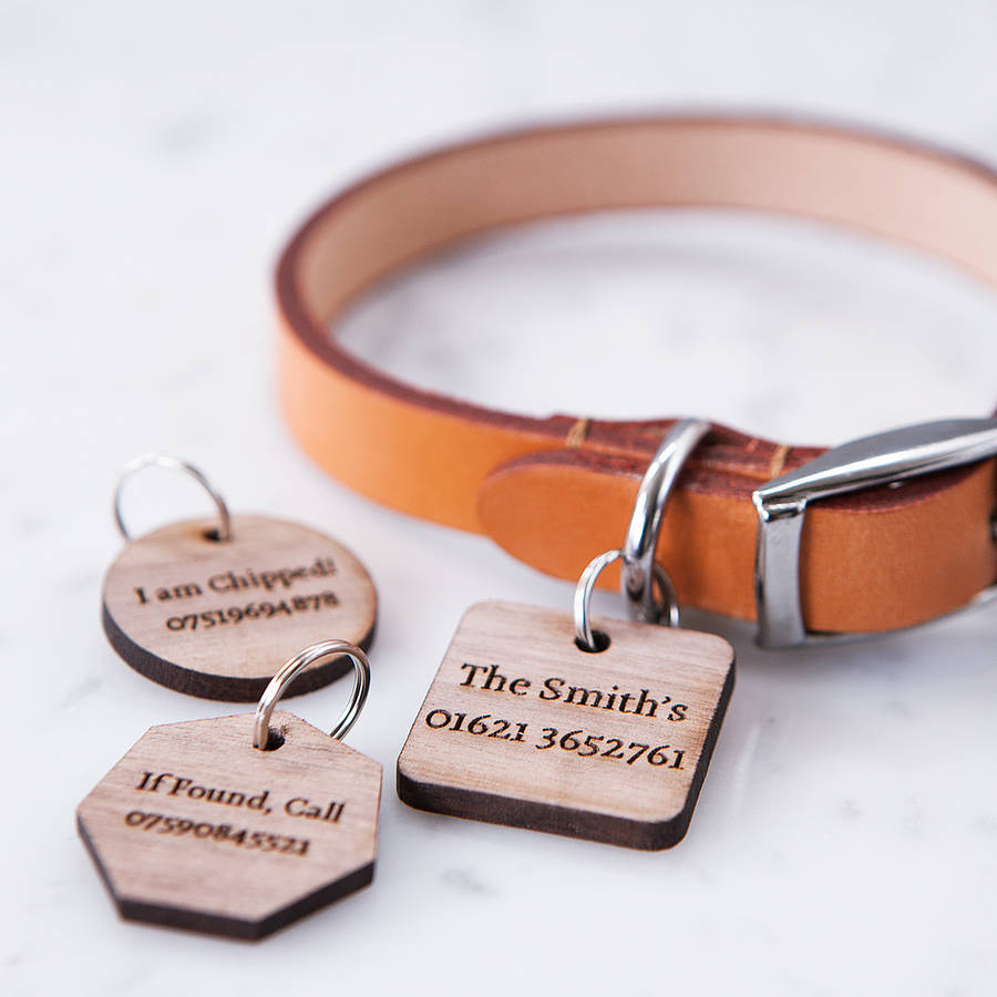 personalised walnut pet tag by clouds and currents