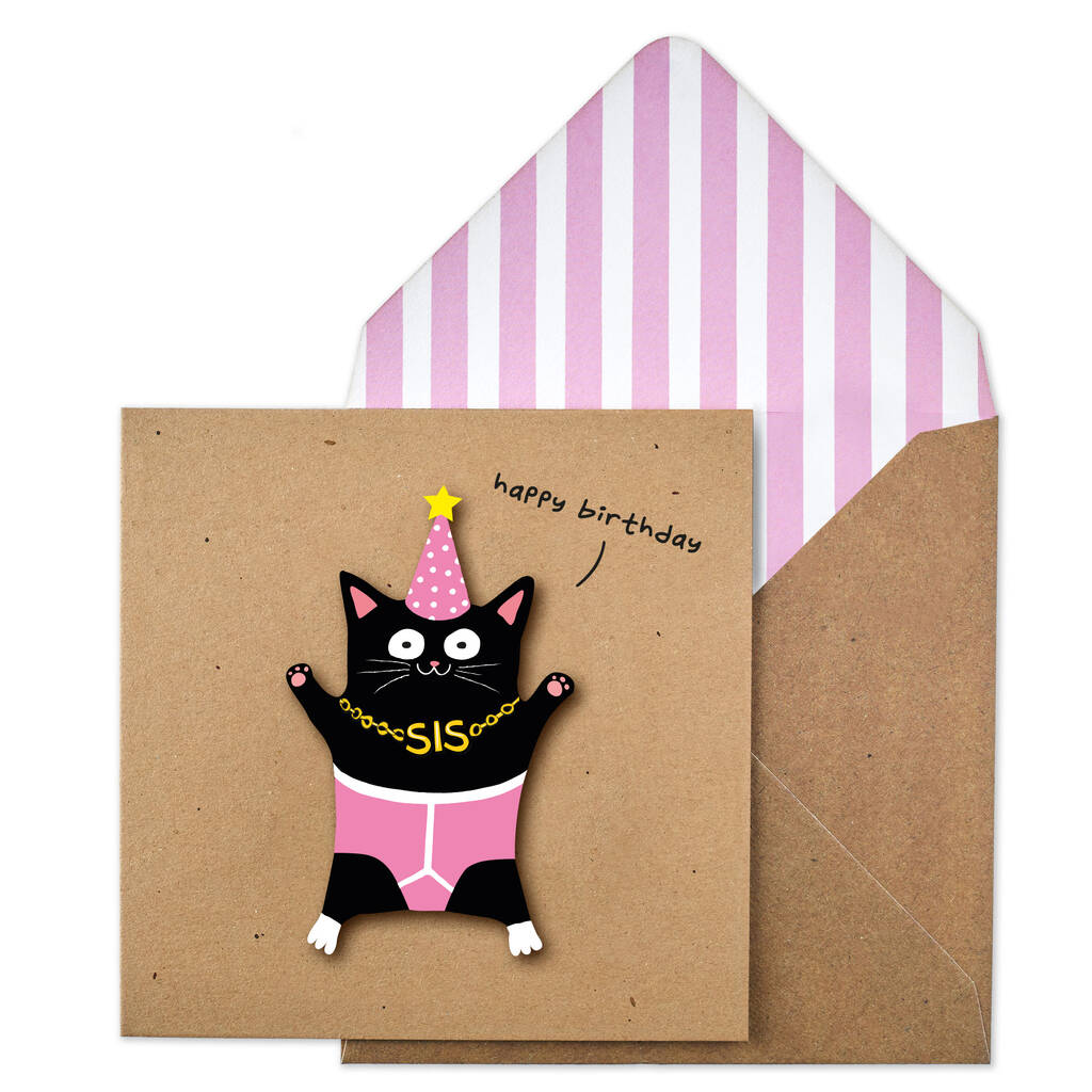 Handmade Black Cat Sister Birthday Card, 1 of 5