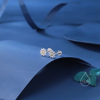 Sterling Silver Daisy Internally Threaded Flat Back Earrings, 6 of 10