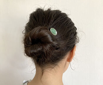 Natural Emerald Hair Pin In Solid Sterling Silver, 3 of 4