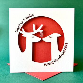 Kissing Reindeer Personalised Christmas Card, 4 of 4