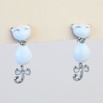 White Cat Dangle Stud Earrings, 2 of 4