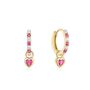 18 K Gold Plated Hot Pink Heart Cz Huggie Earrings, thumbnail 1 of 7