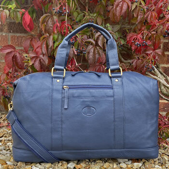 Navy Blue Soft Leather Travel Bag, Holdall, Flight Bag, 2 of 6
