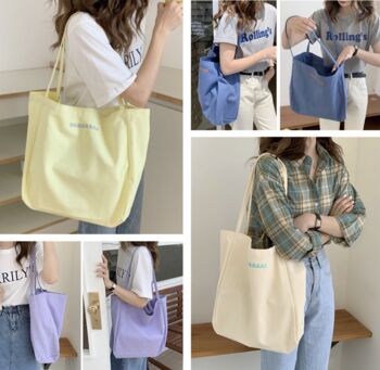 Extra Large Pastel Canvas Shoulder Tote Bag For School, 7 of 9