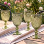 Fleur De Lys Green Embossed Wine Glass, thumbnail 1 of 5